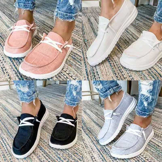 Damen lässige Canvas-Sneaker mit bequemer Sohle und elastischen Schnürsenkeln EB
