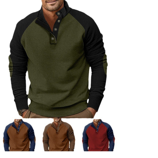 Herren Warmer Waffelstruktur-Henleypullover mit Kontrast-Raglanärmeln & Stehkragen EB
