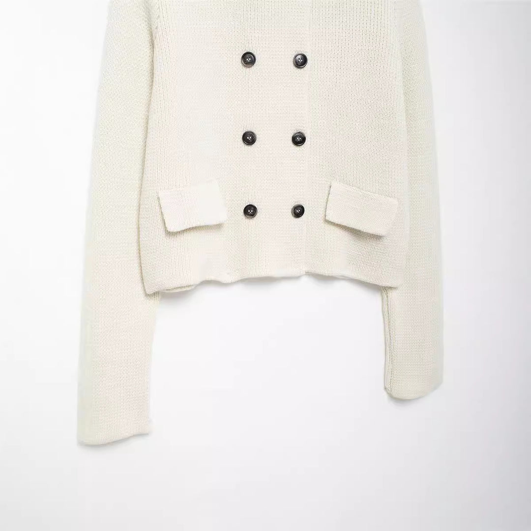 Damen Strickjacke mit doppelter Knopfreihe und praktischen Taschen EB