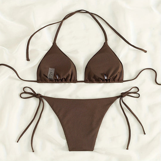 Damen Triangel-Bikini mit schmalen Trägern und verstellbaren Schnürdetails EB