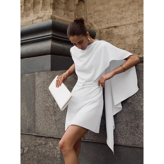 Damen elegantes Wickelkleid mit asymmetrischem Saum und raffinierter Drapierung EB