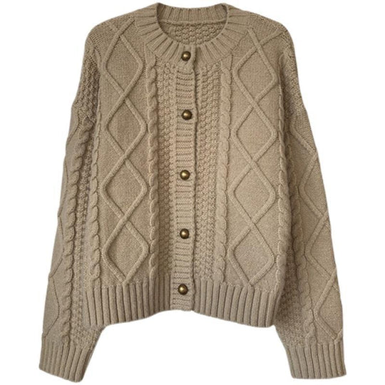 Damen Grobstrick-Cardigan mit Knopfdetails und Zopfmuster EB