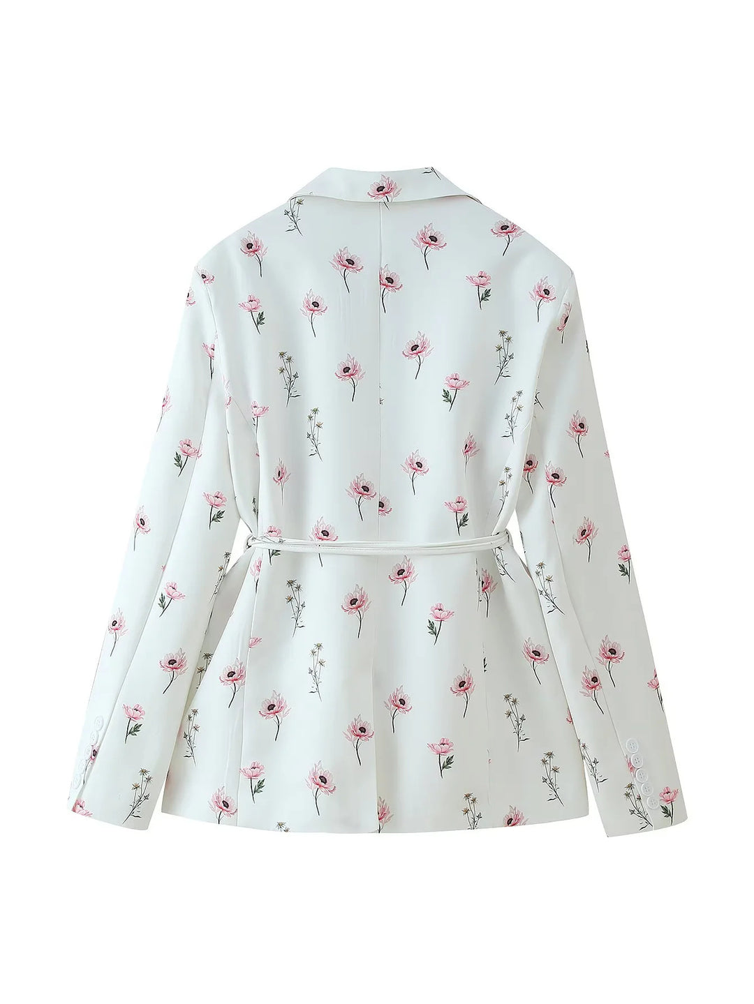 Damen taillierter Blazer mit floralem Muster und Bindegürtel EB