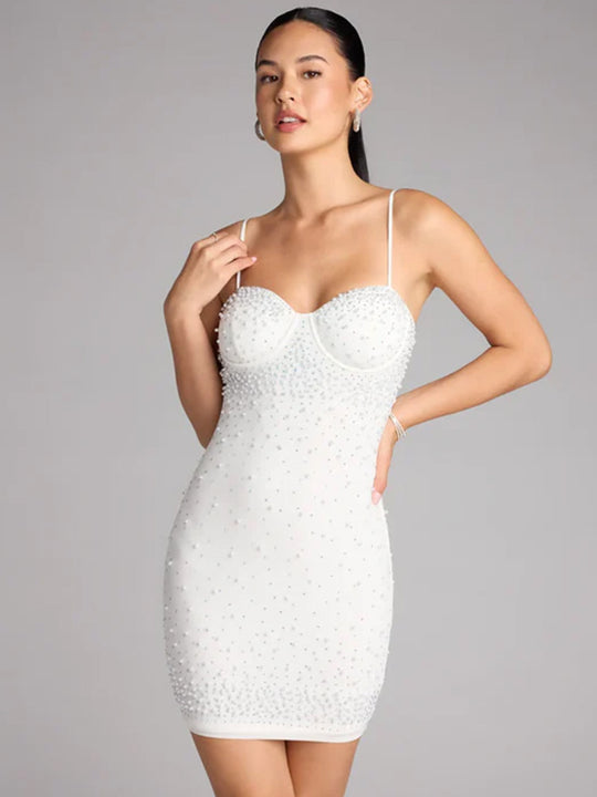 Damen Glamouröses Spitzen-Minikleid mit funkelnden Strassverzierungen EB