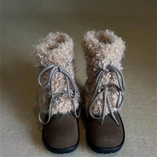 Damen kuschelige Winterboots mit flauschigem Innenfutter und modischen Schnürdetails EB