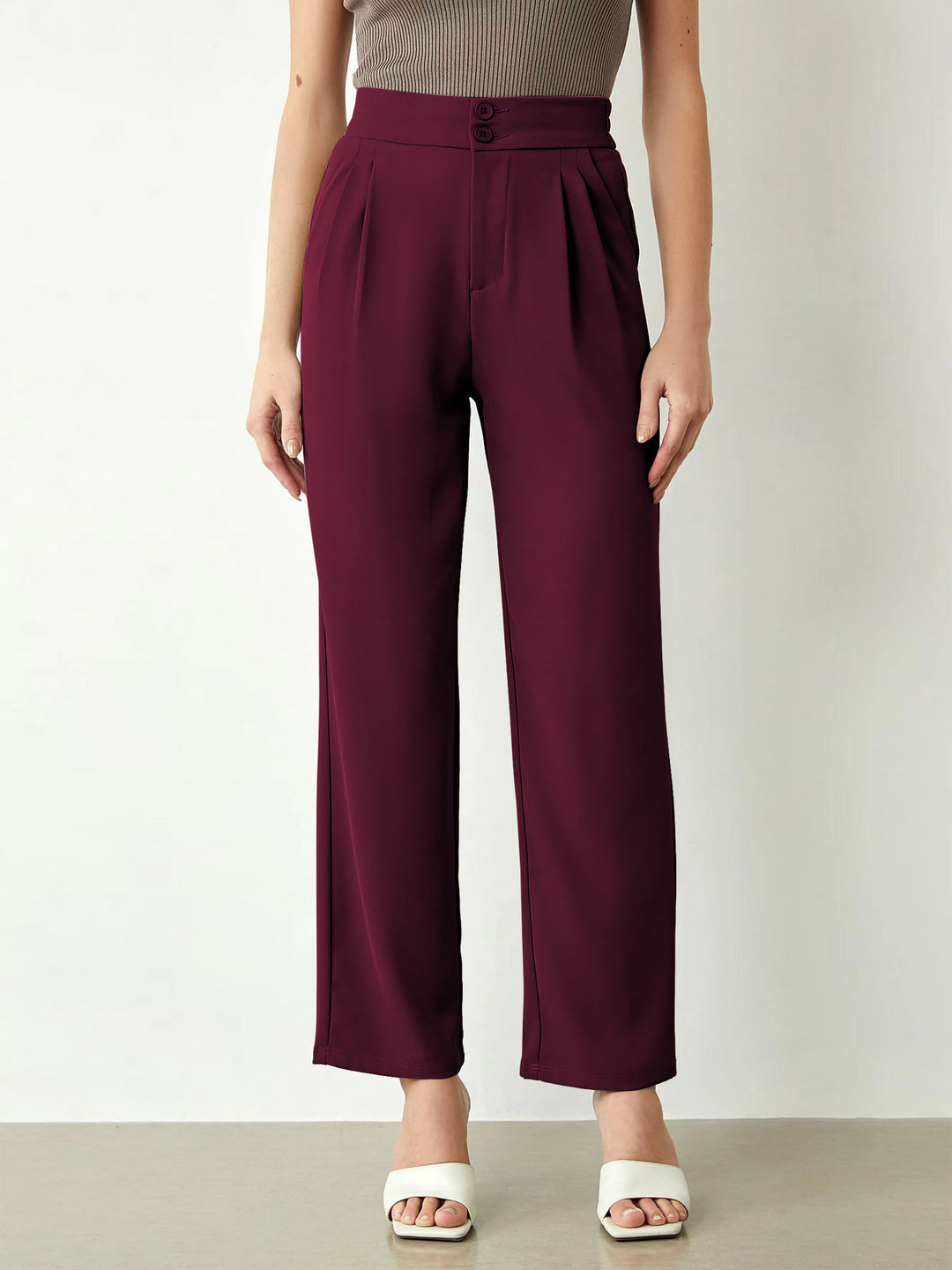Damen elegante weite Stoffhose mit Bundfalten und hohem Taillenbündchen EB