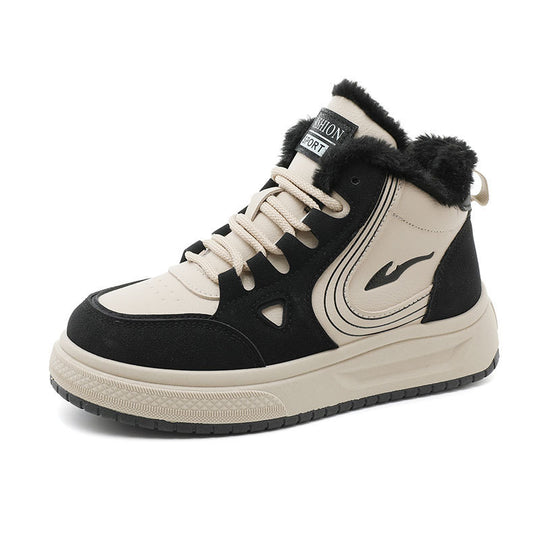 Damen modische High-Top Sneakers mit kuscheligem Fleecefutter und rutschfester Sohle EB