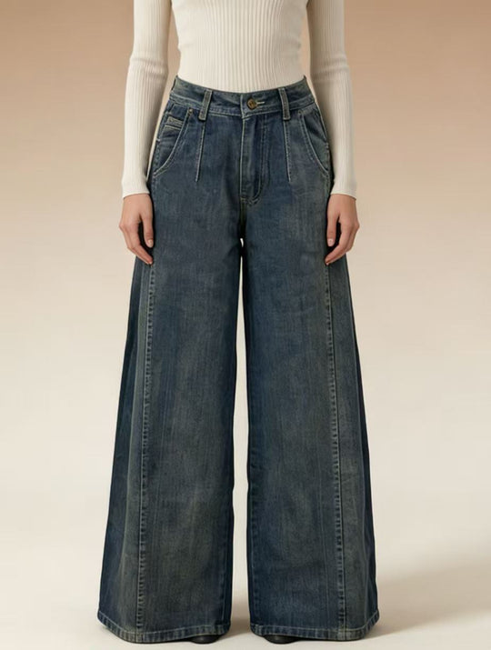 Damen weite Denim-Jeans mit hohem Bund und klassischem Schnitt EB
