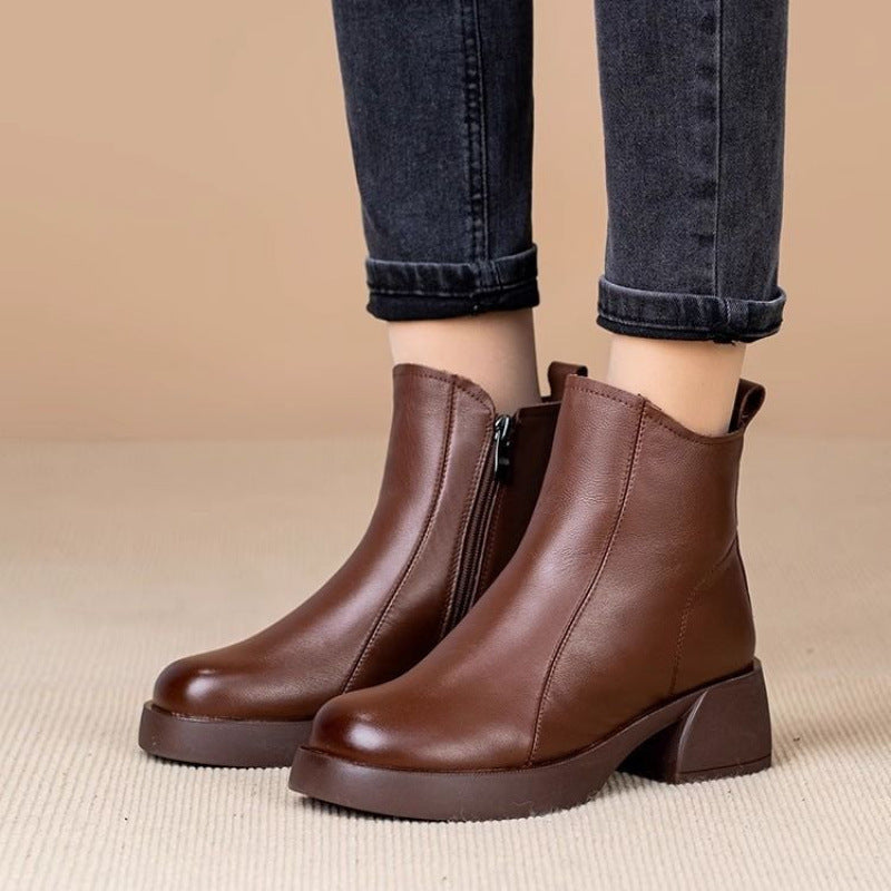 Damen Modische Winterstiefeletten mit kuscheligem Innenfutter und robustem Blockabsatz EB