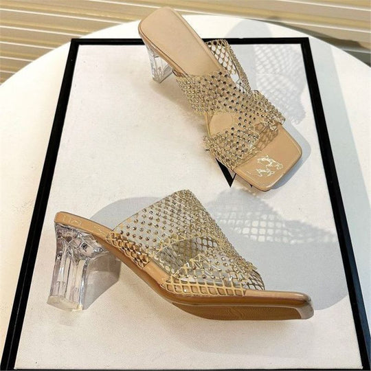 Damen transparente Mules mit schickem Netzdesign EB