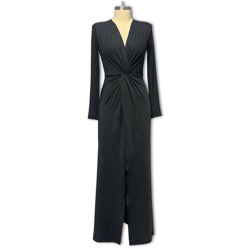 Damen Elegantes Wickelkleid mit tiefem V-Ausschnitt und schmalem Schnitt EB