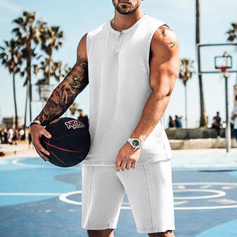 Herren sportliches Trainingsoutfit mit ärmellosem Oberteil und Shorts EB