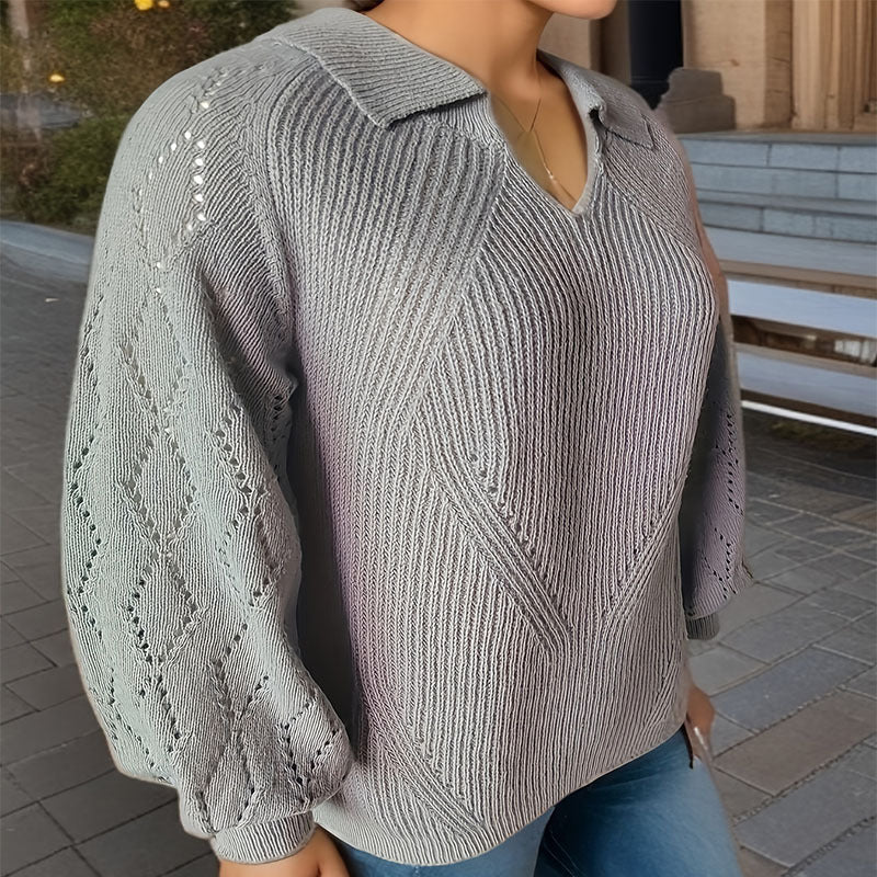 Damen Strickpullover mit V-Ausschnitt und Ballonärmeln EB