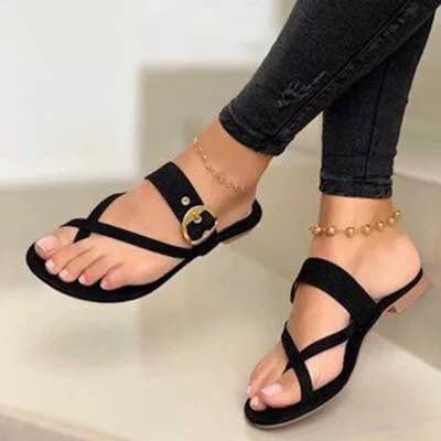 Damen Elegante und komfortable Flachsandalen mit dekorativem Riemendesign EB