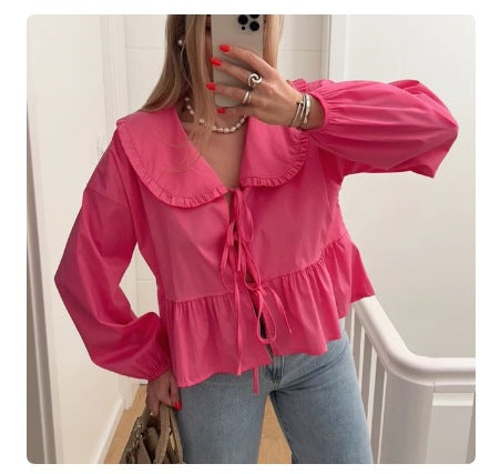 Damen Bluse mit Rüschendetails und tailliertem Schnitt EB
