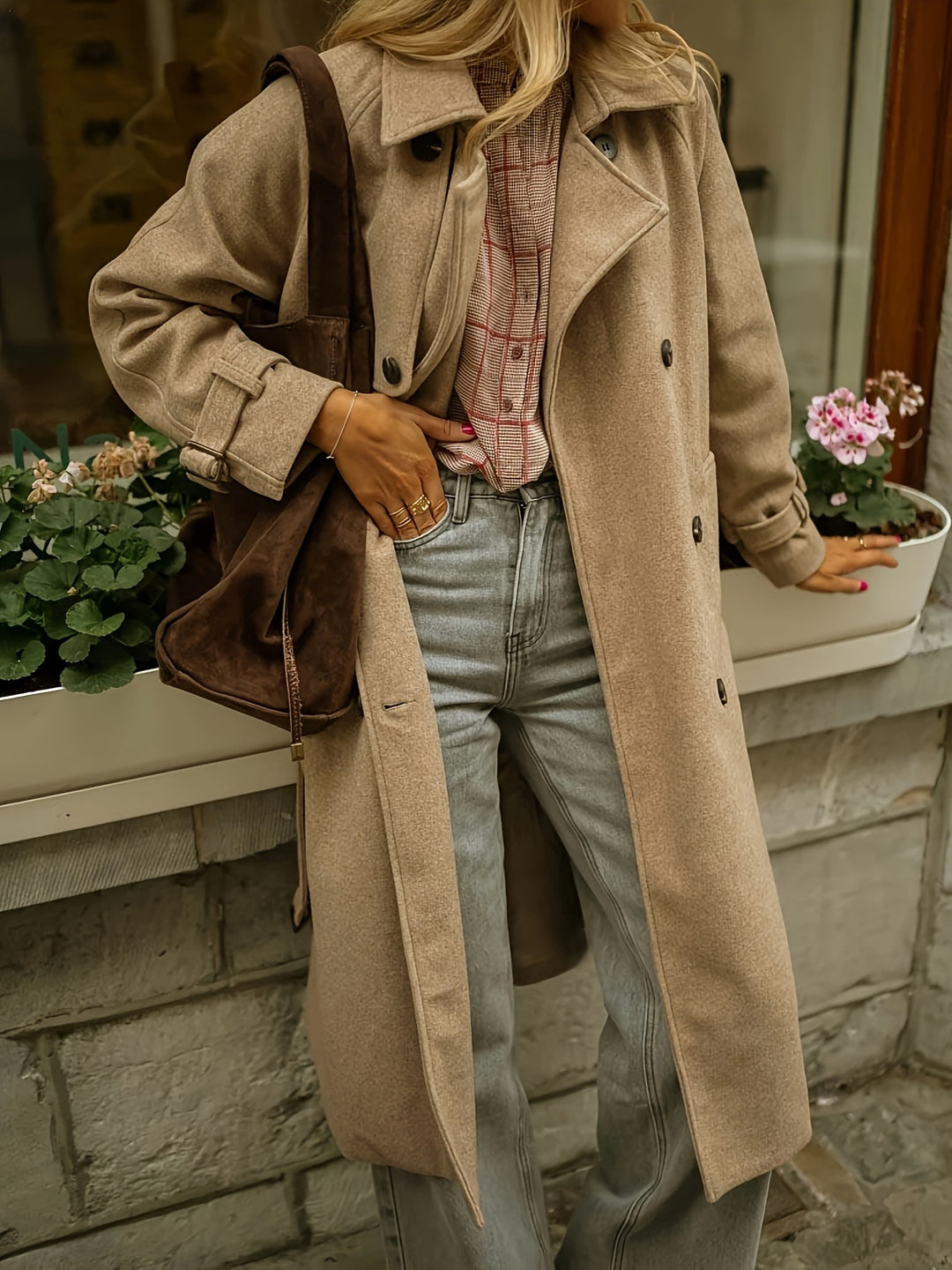 Damen eleganter Wollmantel mit praktischem Gürtel EB