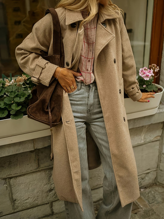 Damen eleganter Wollmantel mit praktischem Gürtel EB