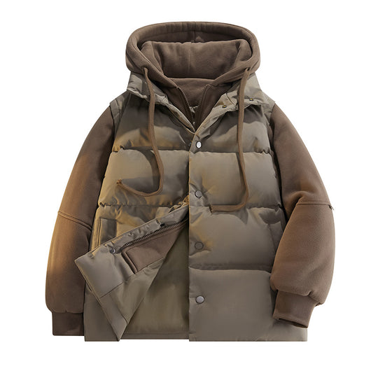 Herren Hybrid-Steppjacke mit Fleeceärmeln, Kapuze und verdecktem Druckknopfverschluss EB