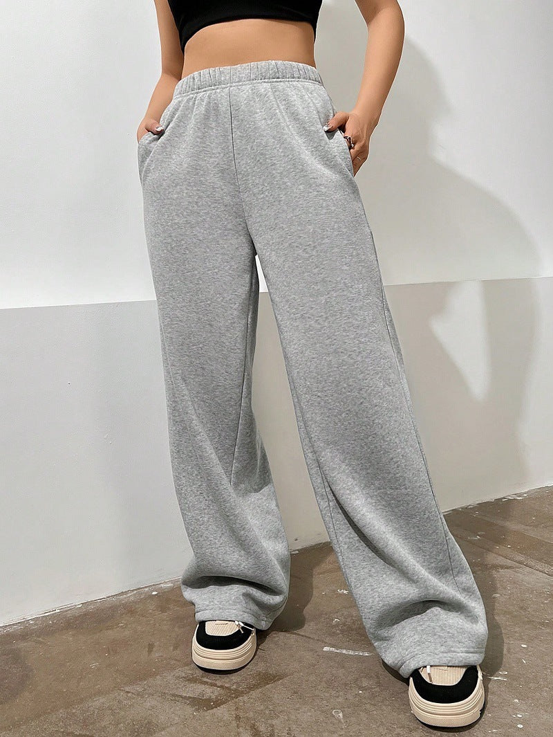 Damen nan weite Loungehose aus French Terry mit hohem Komfortbund, seitlichen Eingrifftaschen und fließendem Bein EB