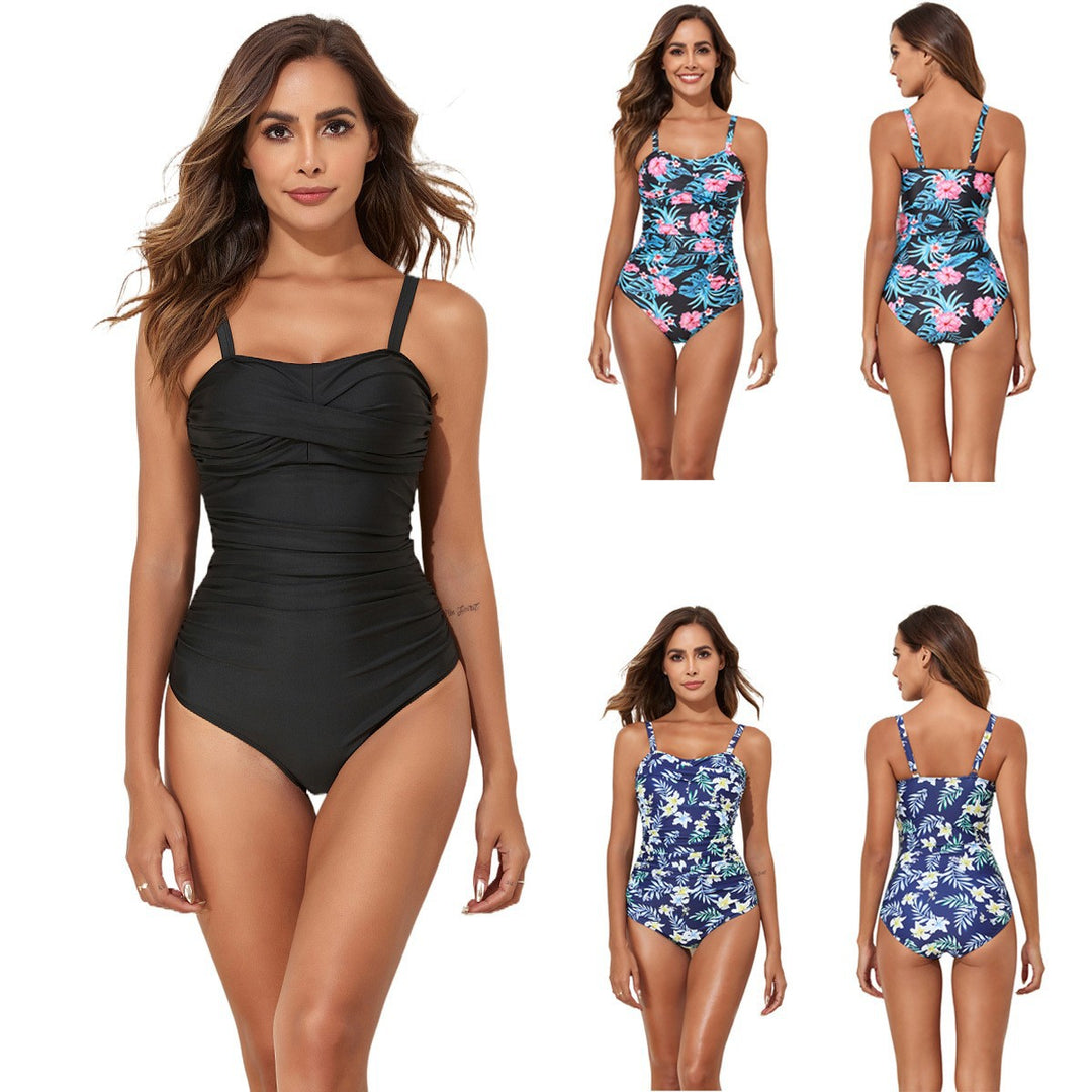 Damen Eleganter Einteiler mit Raffung und floralem Design EB