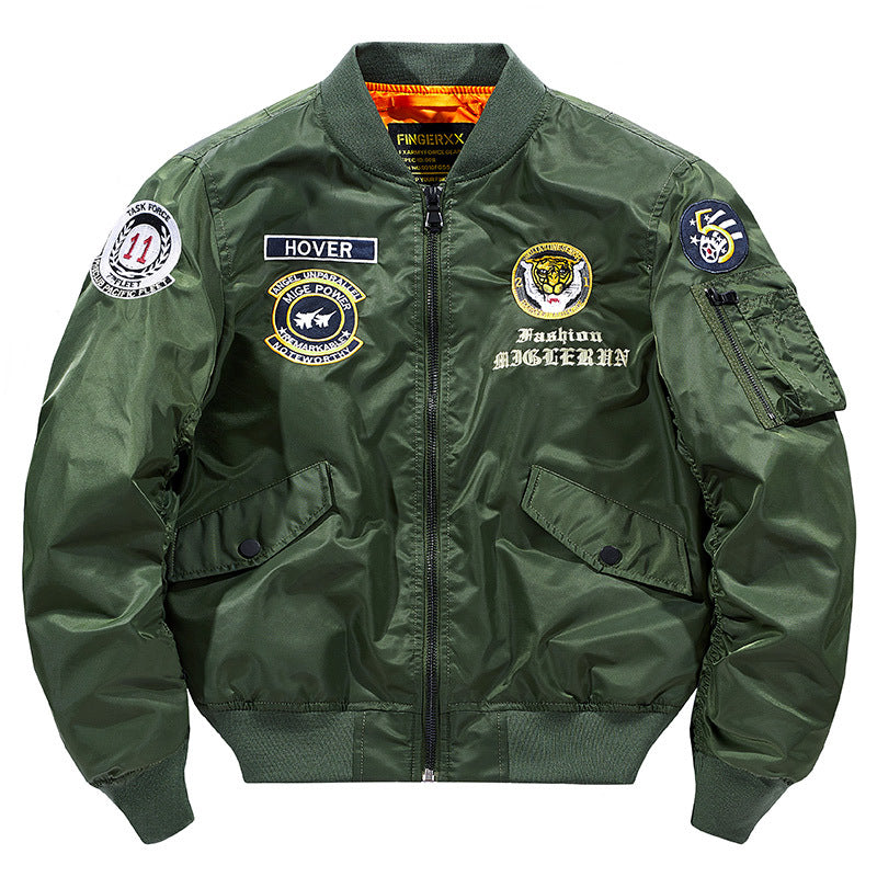 Men's  vintage pilot patch aviator bomber with quilted lining and zip sleeve pen pocket EB