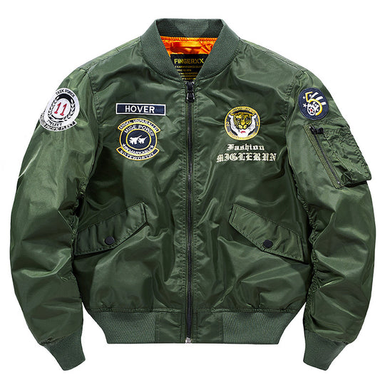 Men's  vintage pilot patch aviator bomber with quilted lining and zip sleeve pen pocket EB