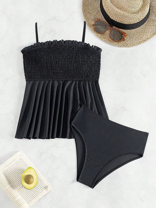 Damen Stylish Fließendes Tankini-Set mit gerafften Elementen EB