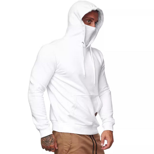 Herren nan Kapuzenpullover mit integriertem Schlauchkragen-Mundschutz, Kängurutasche und Rippbündchen EB