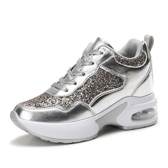 Damen nan modische Plateau-Sneaker mit Glitzerbesatz und sichtbarem Luftpolster EB