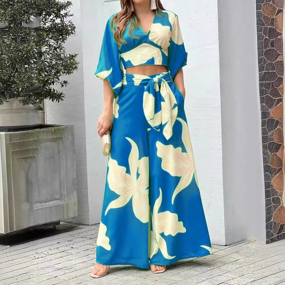 Damen luftiges Zweiteiler-Set mit weitgeschnittenem Oberteil und schwingender Hose EB