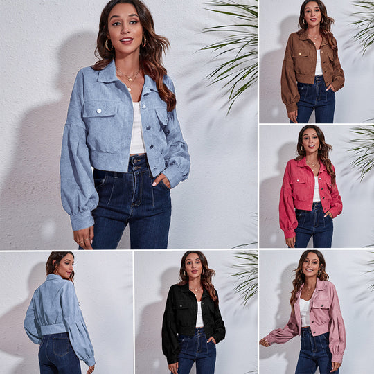 Damen Trendige Blousonjacke mit weiten Ärmeln und Rippstrickdetails EB