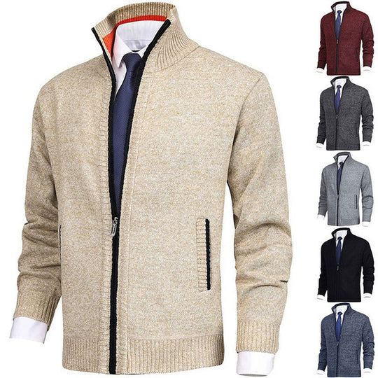 Herren modischer Strickjacke mit hohem Kragen und Reißverschluss EB