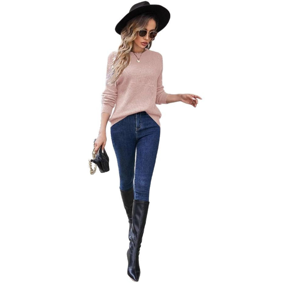 Damen modischer Grobstrickpullover mit strukturiertem Muster EB