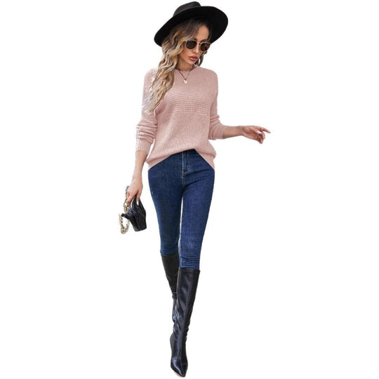 Damen modischer Grobstrickpullover mit strukturiertem Muster EB
