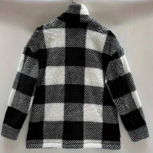 Damen Fleecejacke mit modernes Karomuster und praktischen Taschen EB