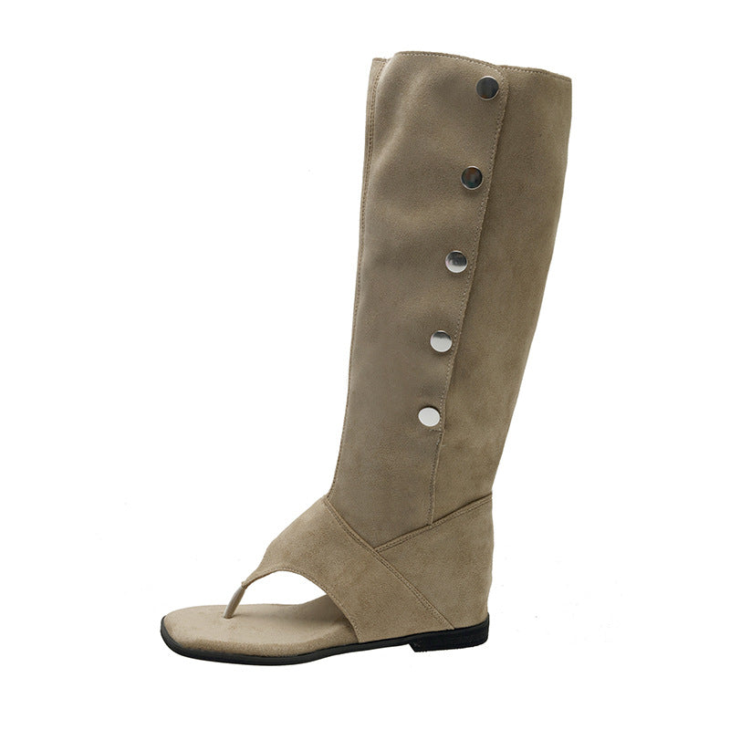 Damen offene Stiefel mit modischem Riemendesign und eleganten Knopfdetails EB