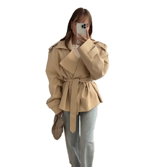 Damen Modische Trenchjacke mit tailliertem Schnitt und Gürtel EB