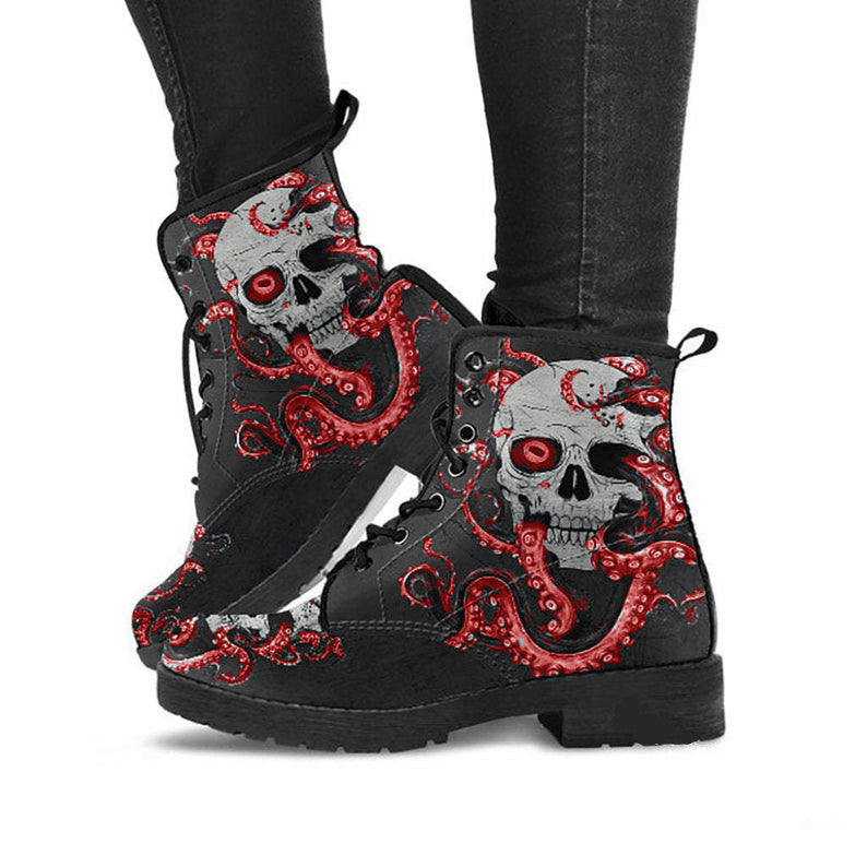 Damen Schnürstiefeletten mit kreativem Totenkopf-Design und robustem Profilsohle EB