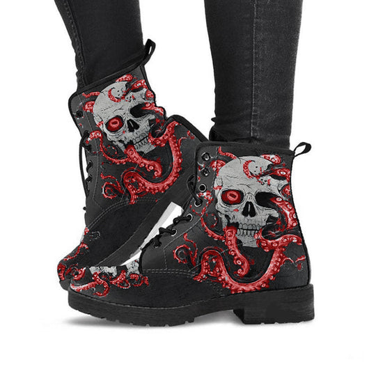 Damen Schnürstiefeletten mit kreativem Totenkopf-Design und robustem Profilsohle EB