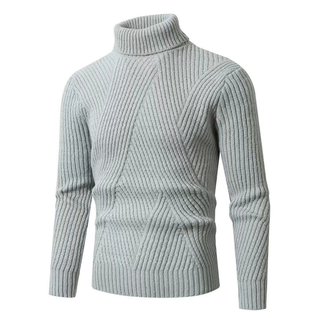 Herren nan strukturierter Rollkragenpullover mit diagonaler Rippstruktur und schlanker Passform EB