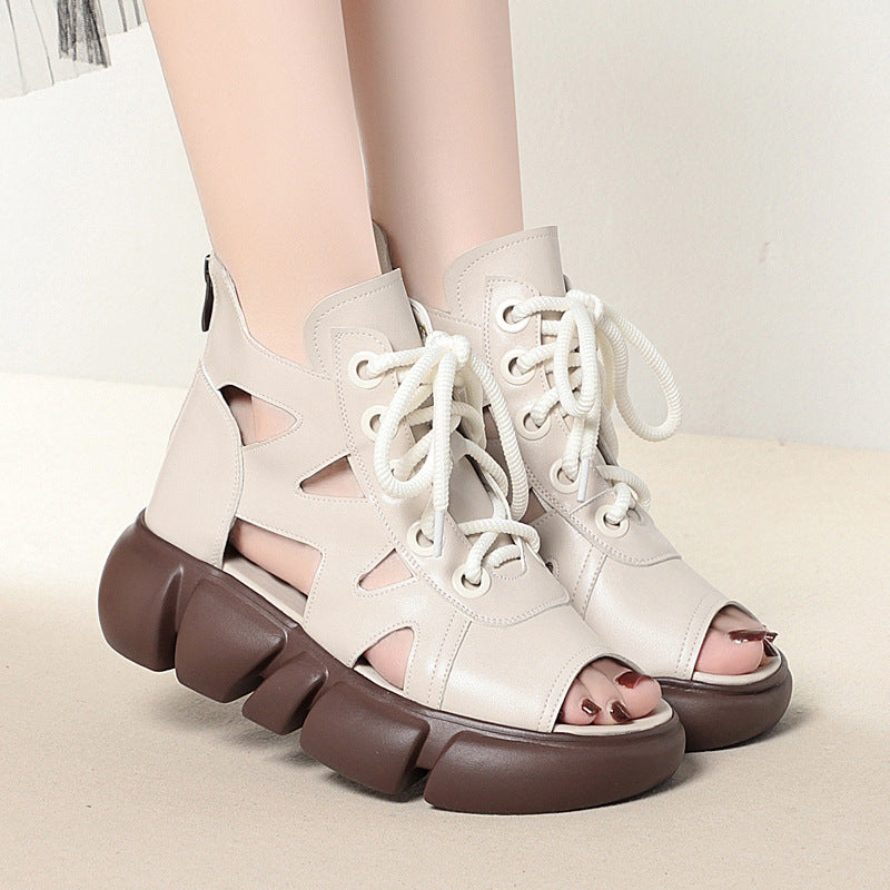 Damen Sportliche Sandalen mit luftiger Schnürung und robustem Blockabsatz EB