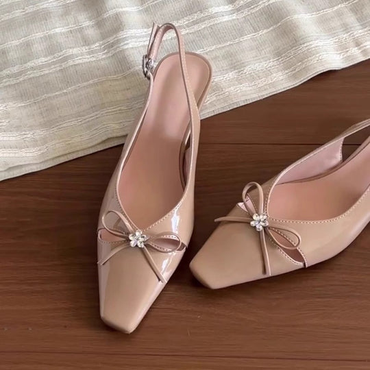 Damen Slingback-Pumps mit eleganter Schleifenverzierung und komfortablem Blockabsatz EB