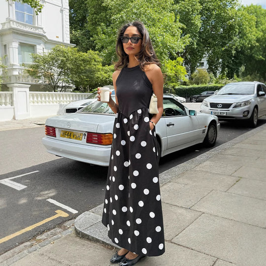 Damen Maxikleid mit modischem Punkte-Design und elegantem Schnitt EB