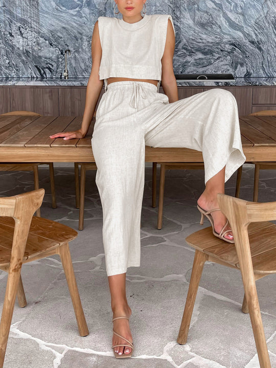 Damen Hochmodisches Two-Piece Set mit breiten Ärmeln und elastischem Bund EB