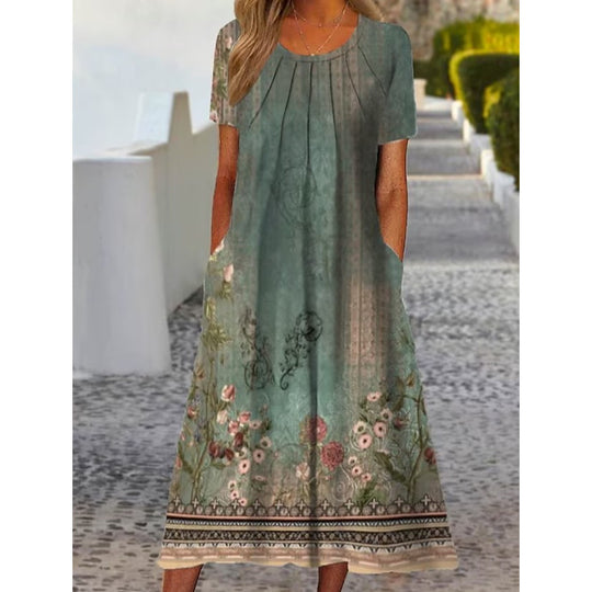 Damen Langes Kleid mit eleganten Kräuselungen und Taschen EB