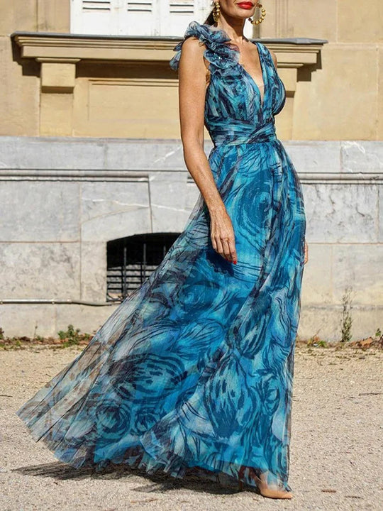 Damen Elegantes Maxikleid mit zarten Rüschendetails und blickdichtem Chiffon EB
