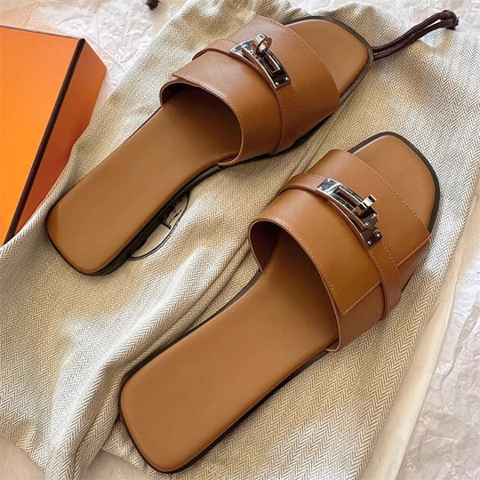 Damen Stylische Flache Sandalen mit modischem Schnallenakzent EB