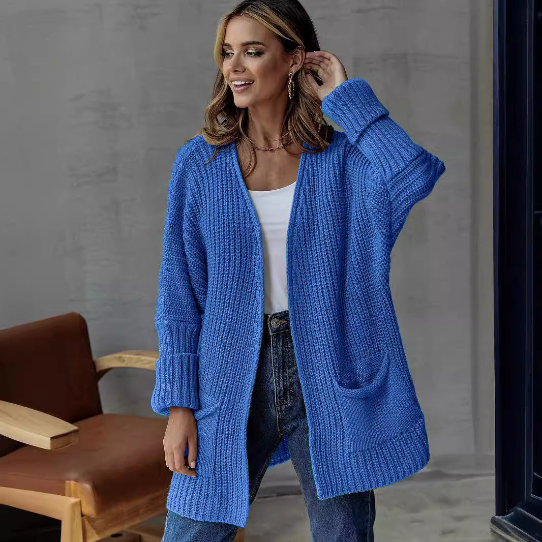 Damen gestrickter Cardigan mit großzügigen Taschen und strukturiertem Design EB