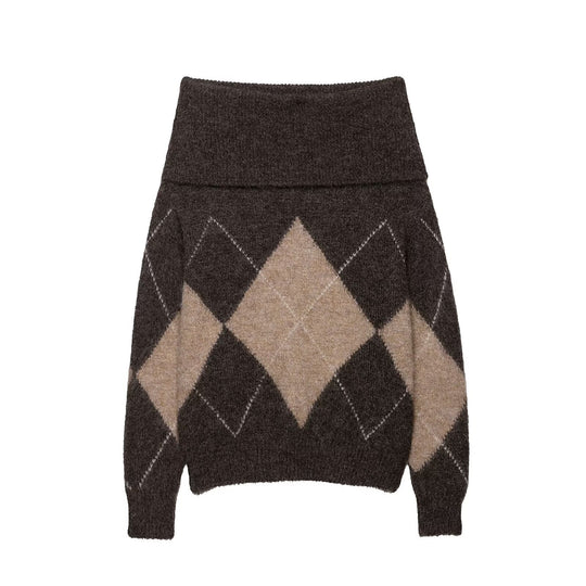 Damen lässiger Strickpullover mit modernem Rauten-Muster EB