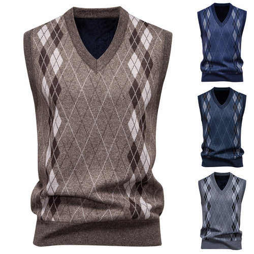 Herren nan elegante Rautenmuster-Strickweste mit V-Ausschnitt und leichtem Baumwollmix EB